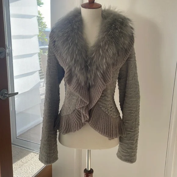 Grey Fur Knit Designer Jacket - Picture 1 of 10